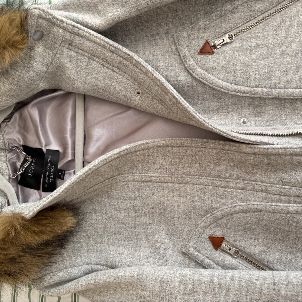 J. Crew Light Gray Utility Jacket with Faux Fur Accents
